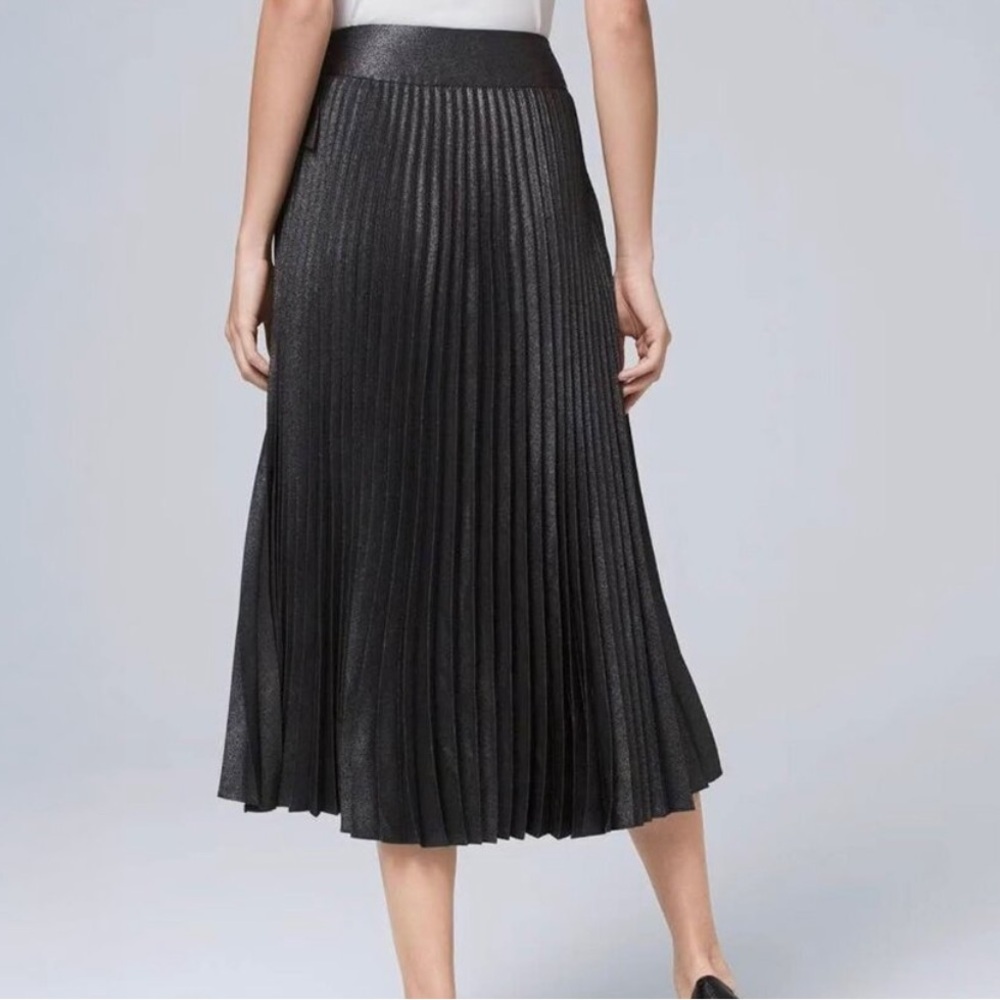 NWT White House Black Market Pleated Wrap Midi Skirt Metallic Black - Picture 3 of 7